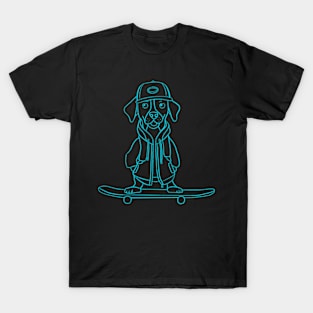 Puppy on the skateboard Blue outline T-Shirt